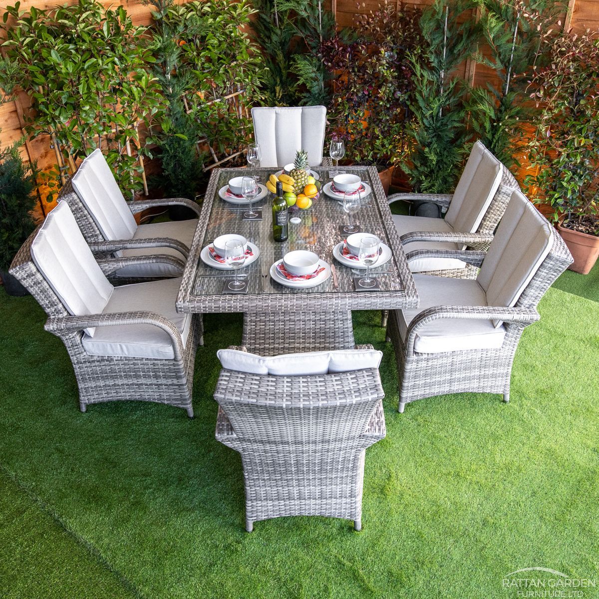 Champagne Rattan Tokyo Rectangular 6 Seater Dining Set