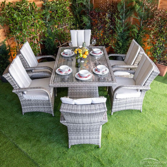 Champagne Rattan Tokyo Rectangular 6 Seater Dining Set