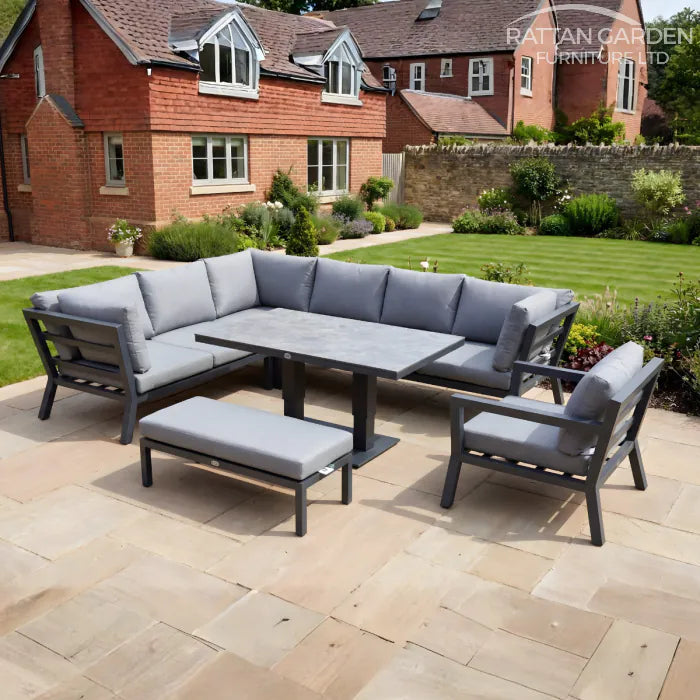 Luxe Aluminium Corner Set with Armchair – Rising Table