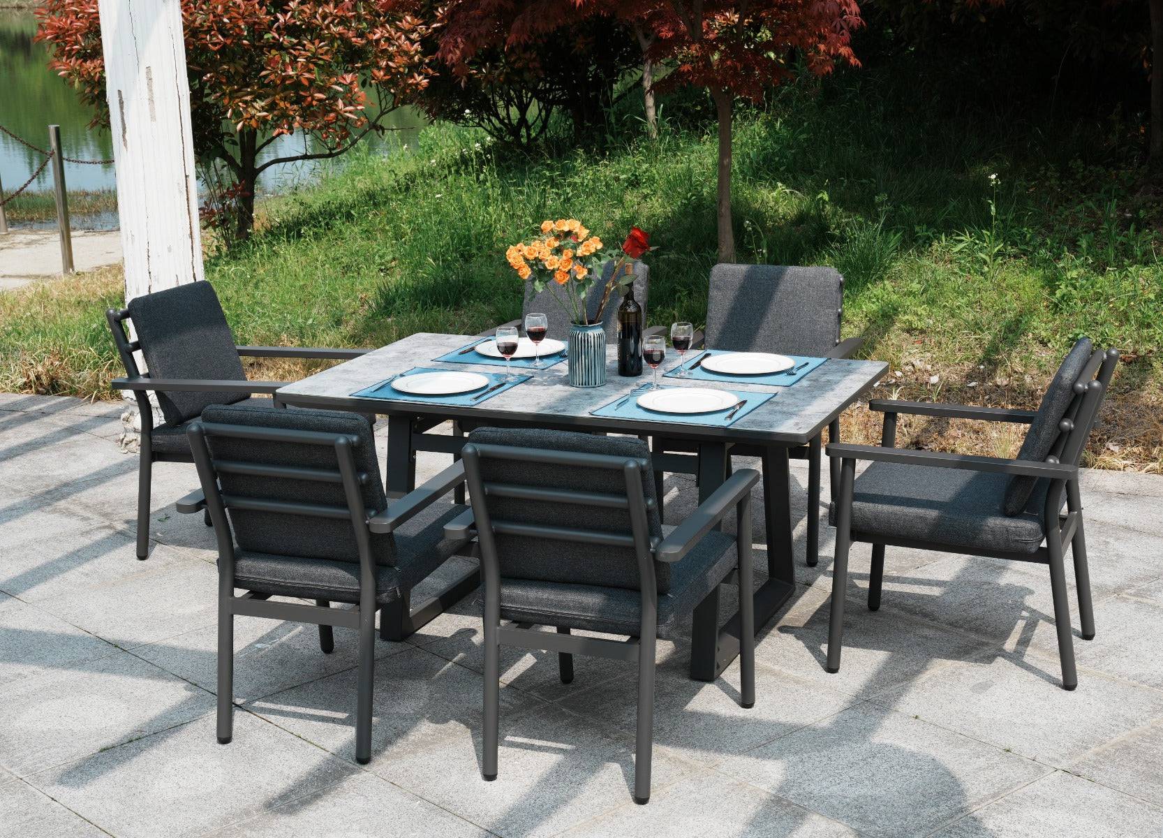 Aluminium 6 Seater Rectangular Dining Table Set