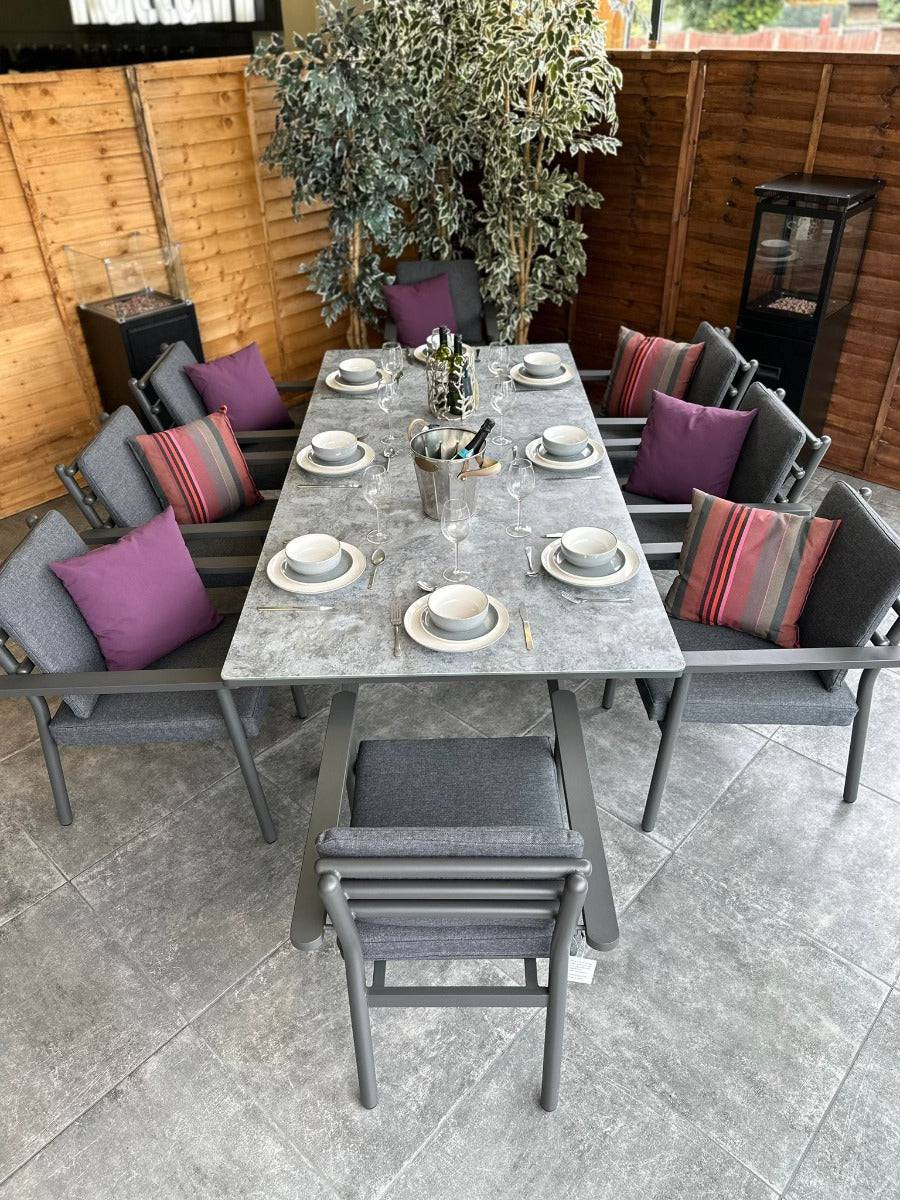 Aluminium 8 Seater Garden Dining Set with Patterned Tabletop