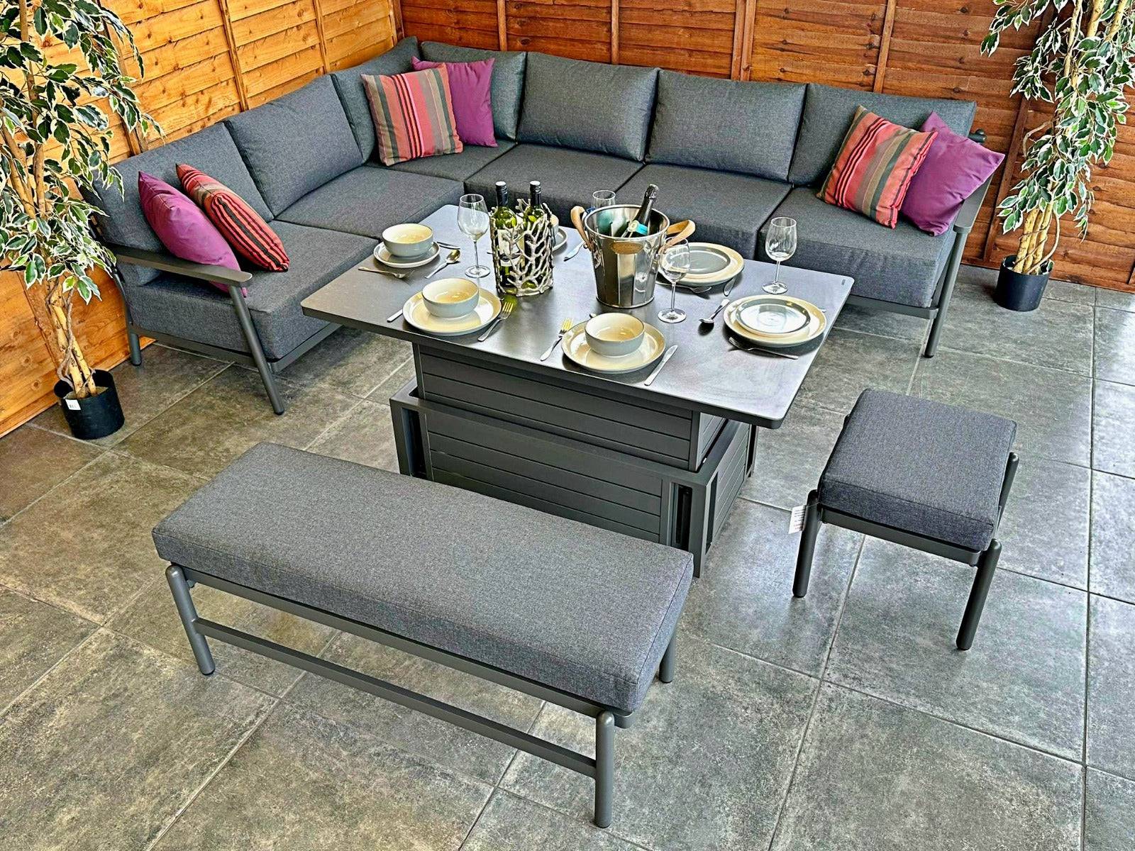 Aluminium Corner Dining Set with Grey Rising Table