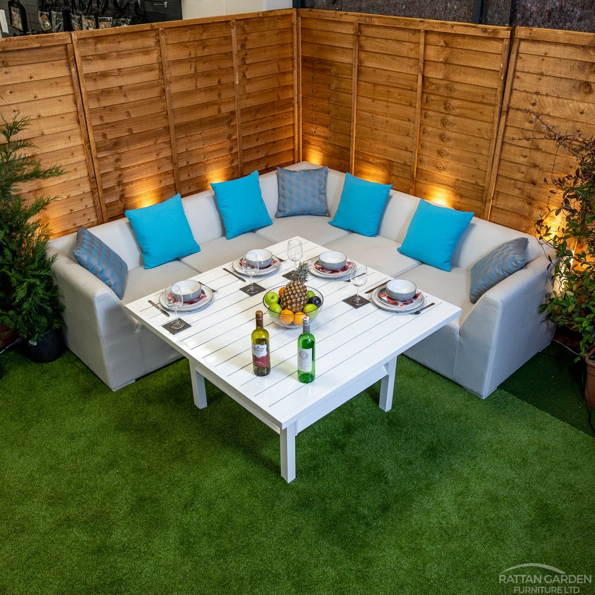 Sunbrella Venice Rattan Corner Dining Set - White