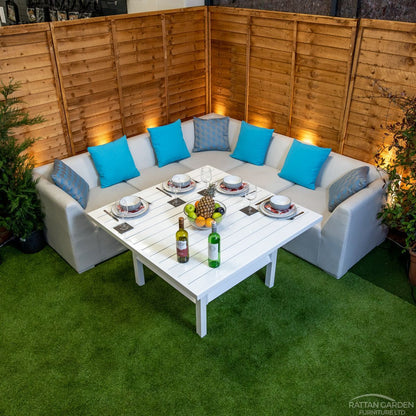 Sunbrella Venice Rattan Corner Dining Set - White