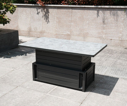 Deluxe Aluminium Garden Furniture Corner Dining Set With Stylish Patterned Rising Table