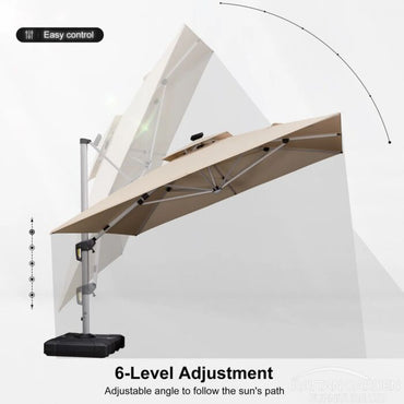 Deluxe 3m Square Cantilever Parasol with LED Lights in Beige with Base