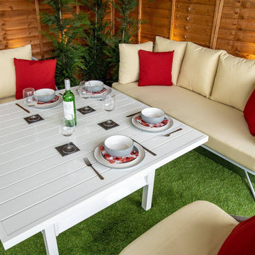 Oasis Rope Style Silver 5 Seat Dining Set With Cream Cushions - Garden Furniture Hub Essex