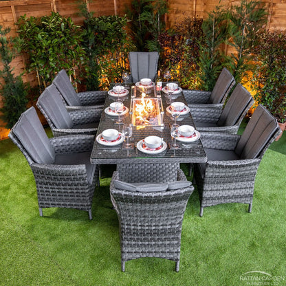 Serena Rattan Atlanta Rectangular 8 Seater Fire Pit Dining Set 210cm