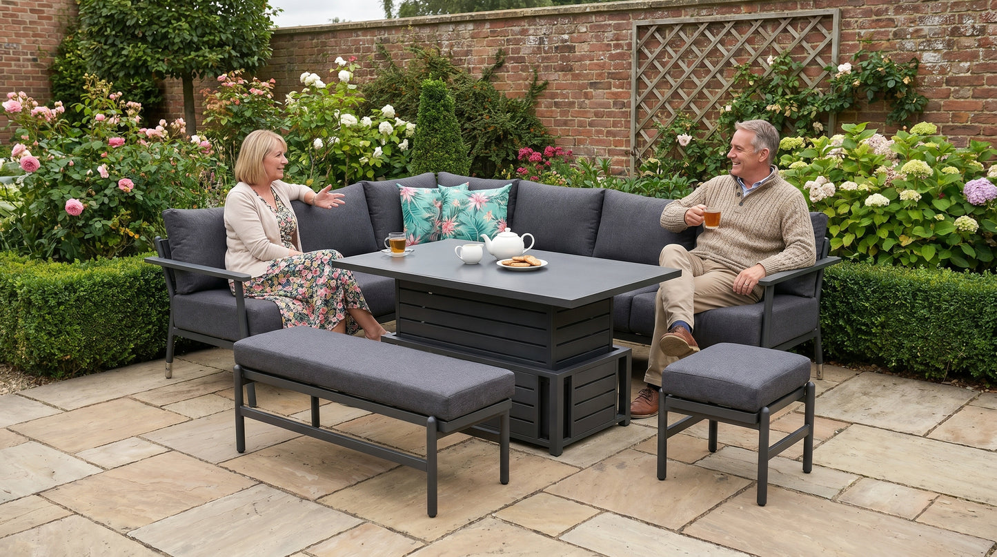 Deluxe Brabazon Aluminium 9 Seat Extra Large Corner Dining Set with Rising Table