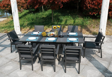 Brabazon 8 Seat Dining Set Aluminium Grey Table Top