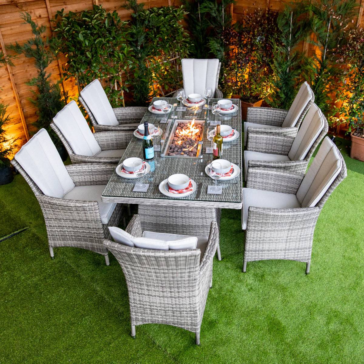 Champagne Atlanta 8 Seater Rectangular Fire Pit Dining Set