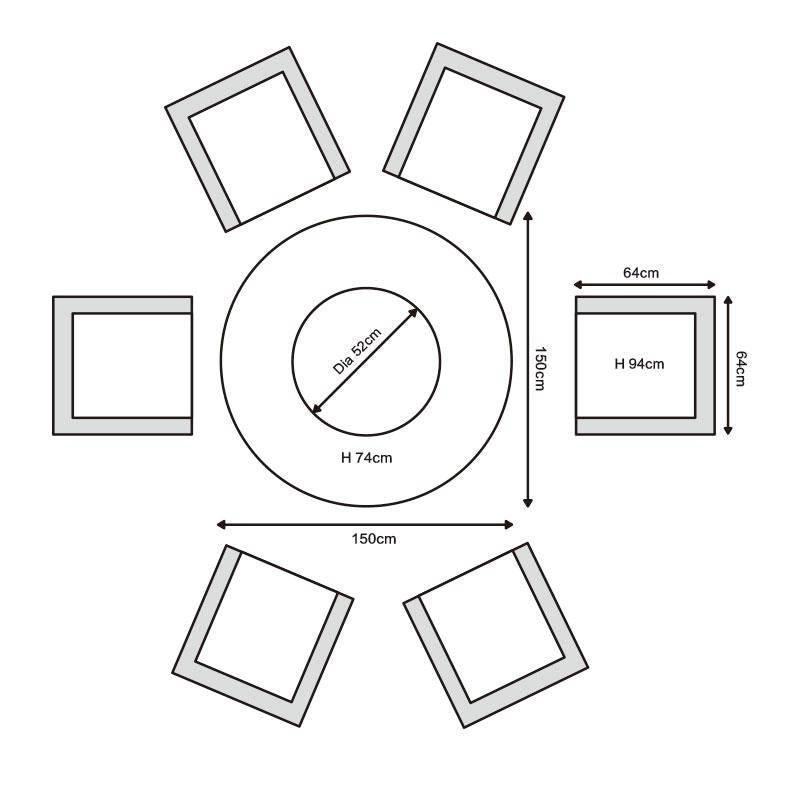 Champagne Atlanta Round 6 Seater Fire Pit Dining Table Set