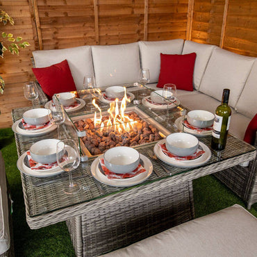 Champagne Boston Corner Fire Pit Dining Table Set