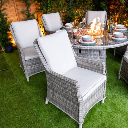 Champagne Paris 6 Seat Round Fire Pit Dining Set