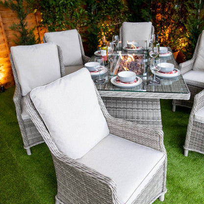 Champagne Rattan Paris Rectangular 6 Seat Fire Pit Set