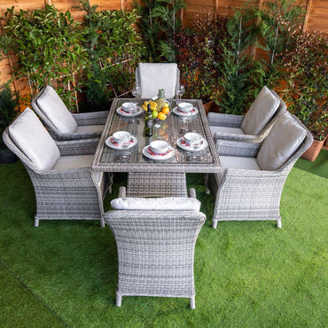 Champagne Rattan Paris Rectangular 6 Seater Dining Table Set
