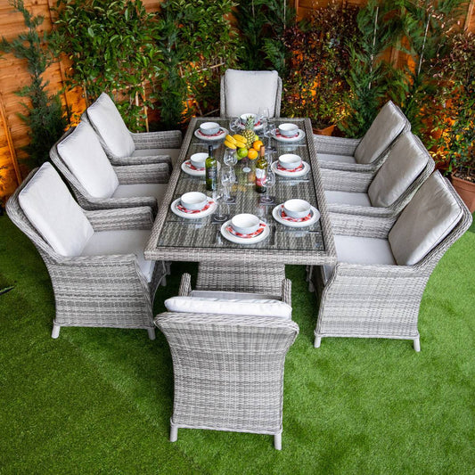 Champagne Rattan Paris Rectangular 8 Seater Dining Table Set