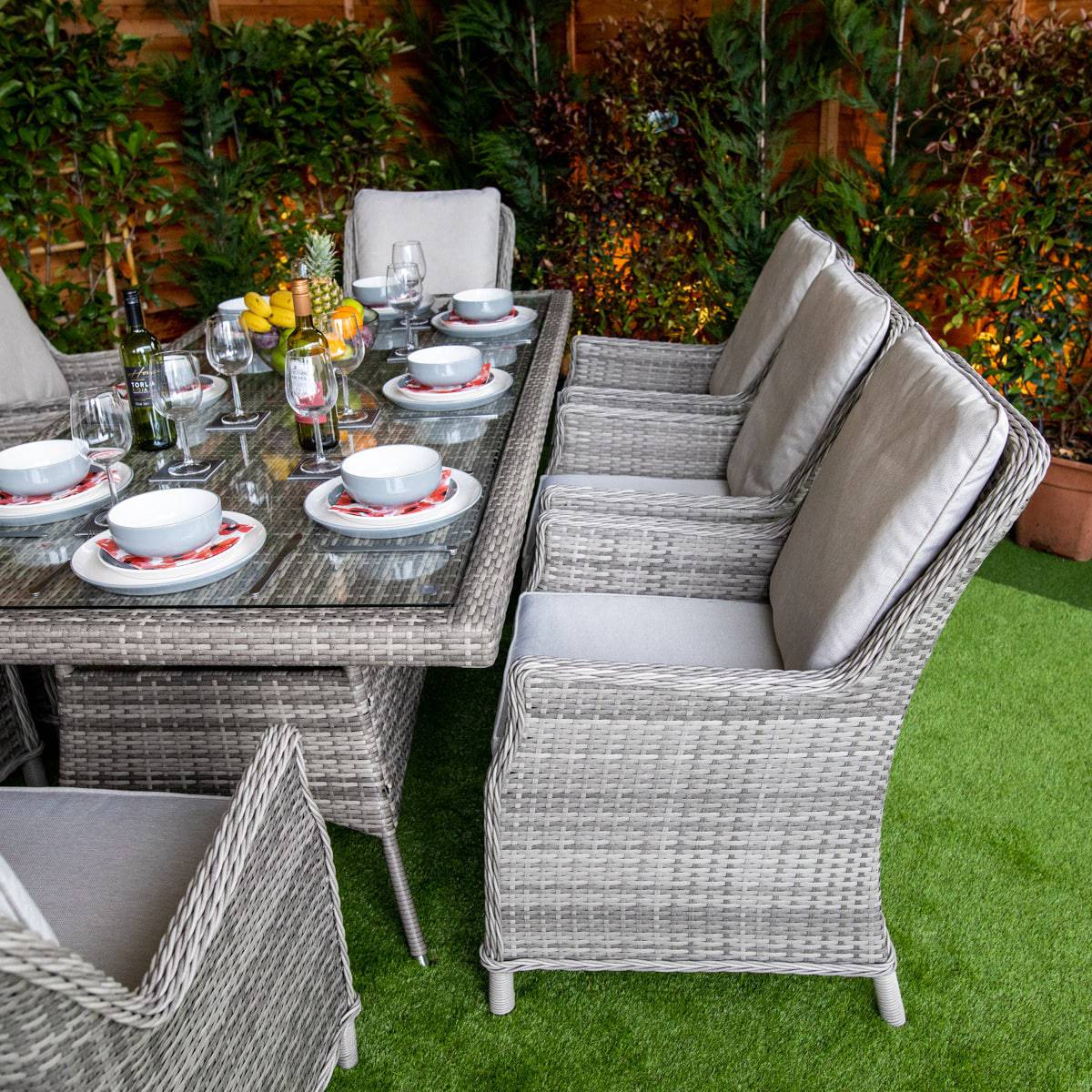 Champagne Rattan Paris Rectangular 8 Seater Dining Table Set
