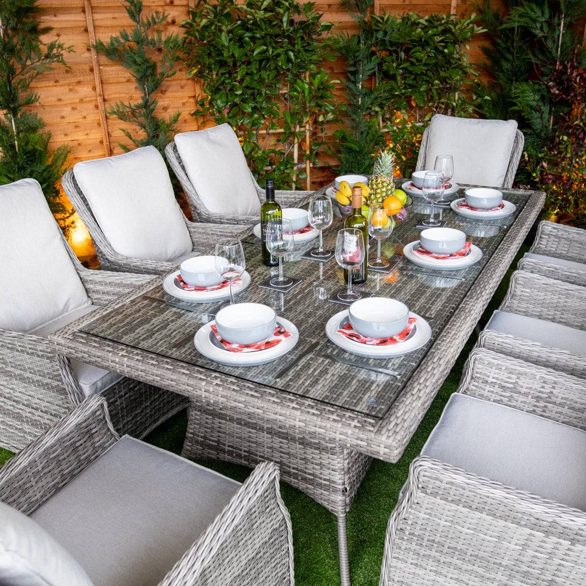 Champagne Rattan Paris Rectangular 8 Seater Dining Table Set