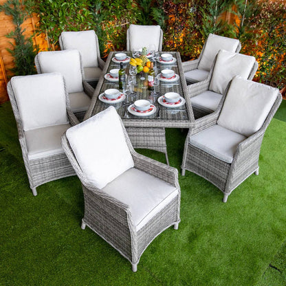 Champagne Rattan Paris Rectangular 8 Seater Dining Table Set