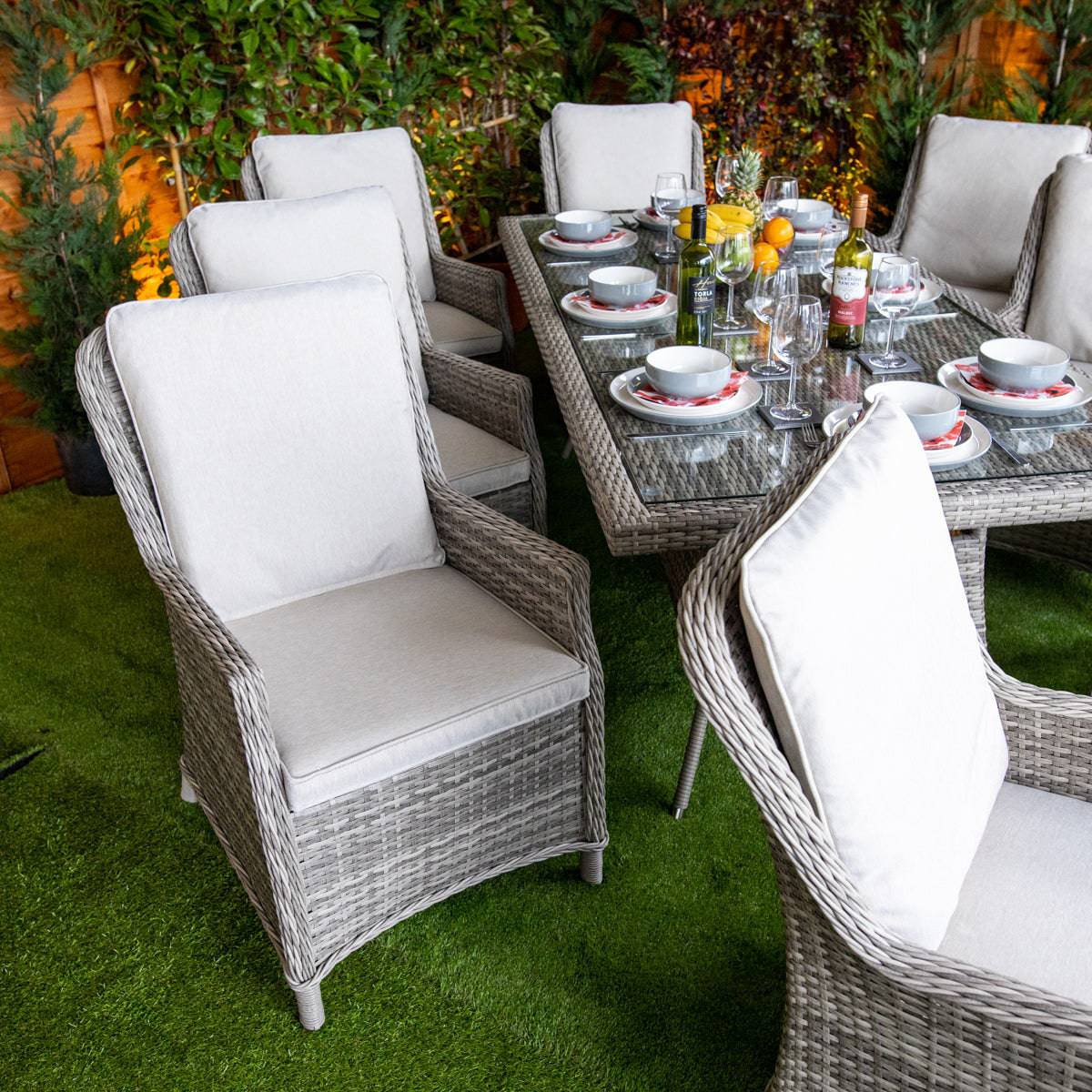 Champagne Rattan Paris Rectangular 8 Seater Dining Table Set