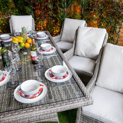Champagne Rattan Paris Rectangular 8 Seater Dining Table Set