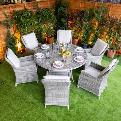 Champagne Rattan Paris Round 6 Seat Dining Set