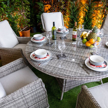 Champagne Rattan Paris Round 6 Seat Dining Set