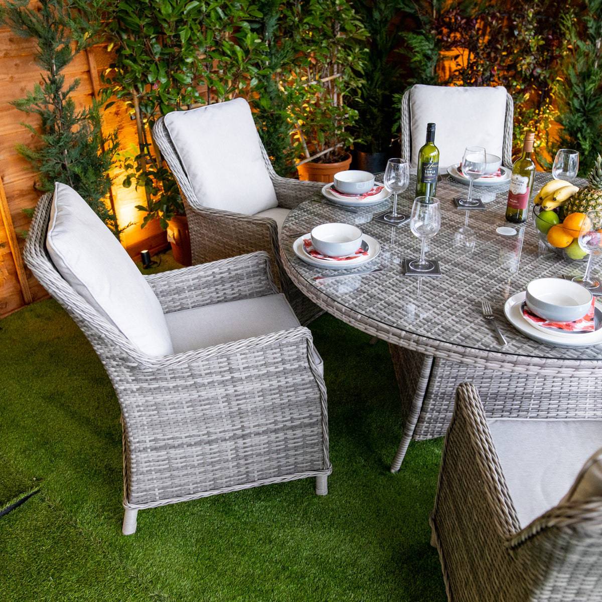 Champagne Rattan Paris Round 6 Seat Dining Set