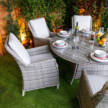 Champagne Rattan Paris Round 6 Seat Dining Set