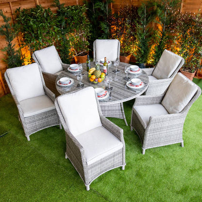 Champagne Rattan Paris Round 6 Seat Dining Set