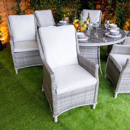 Champagne Rattan Paris Round 6 Seat Dining Set