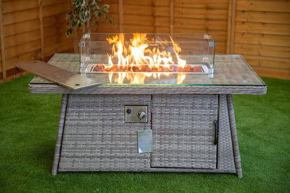 Champagne Rattan Rectangle Fire Pit Coffee Table