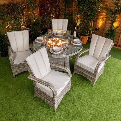 Champagne Tokyo Round 4 Seat Fire Pit Dining Set