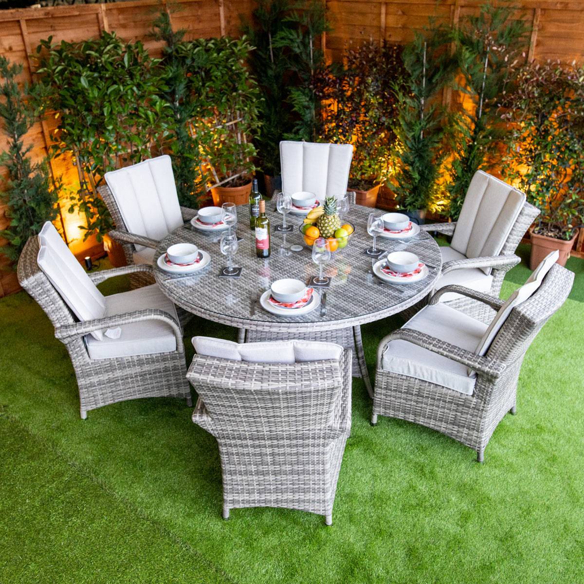 Champagne Tokyo Round 6 Seater Garden Dining Set