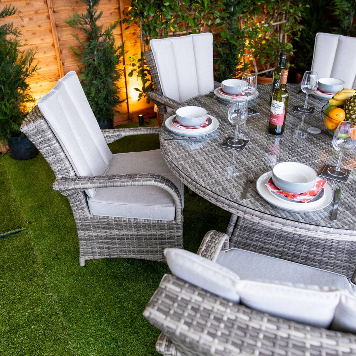 Champagne Tokyo Round 6 Seater Garden Dining Set