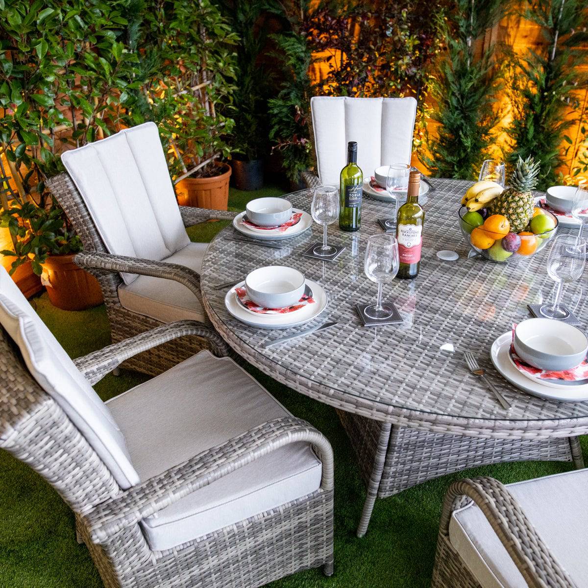 Champagne Tokyo Round 6 Seater Garden Dining Set