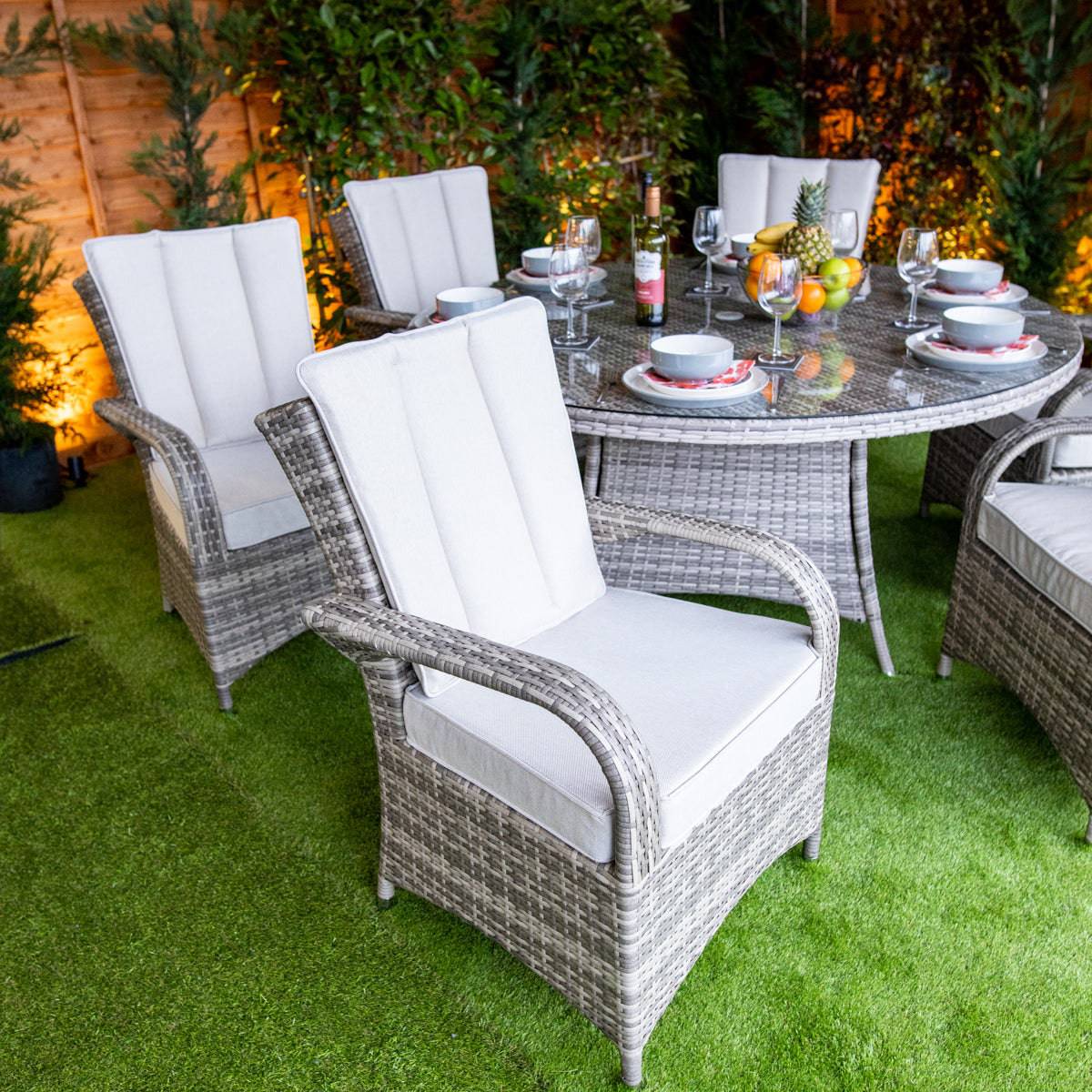 Champagne Tokyo Round 6 Seater Garden Dining Set