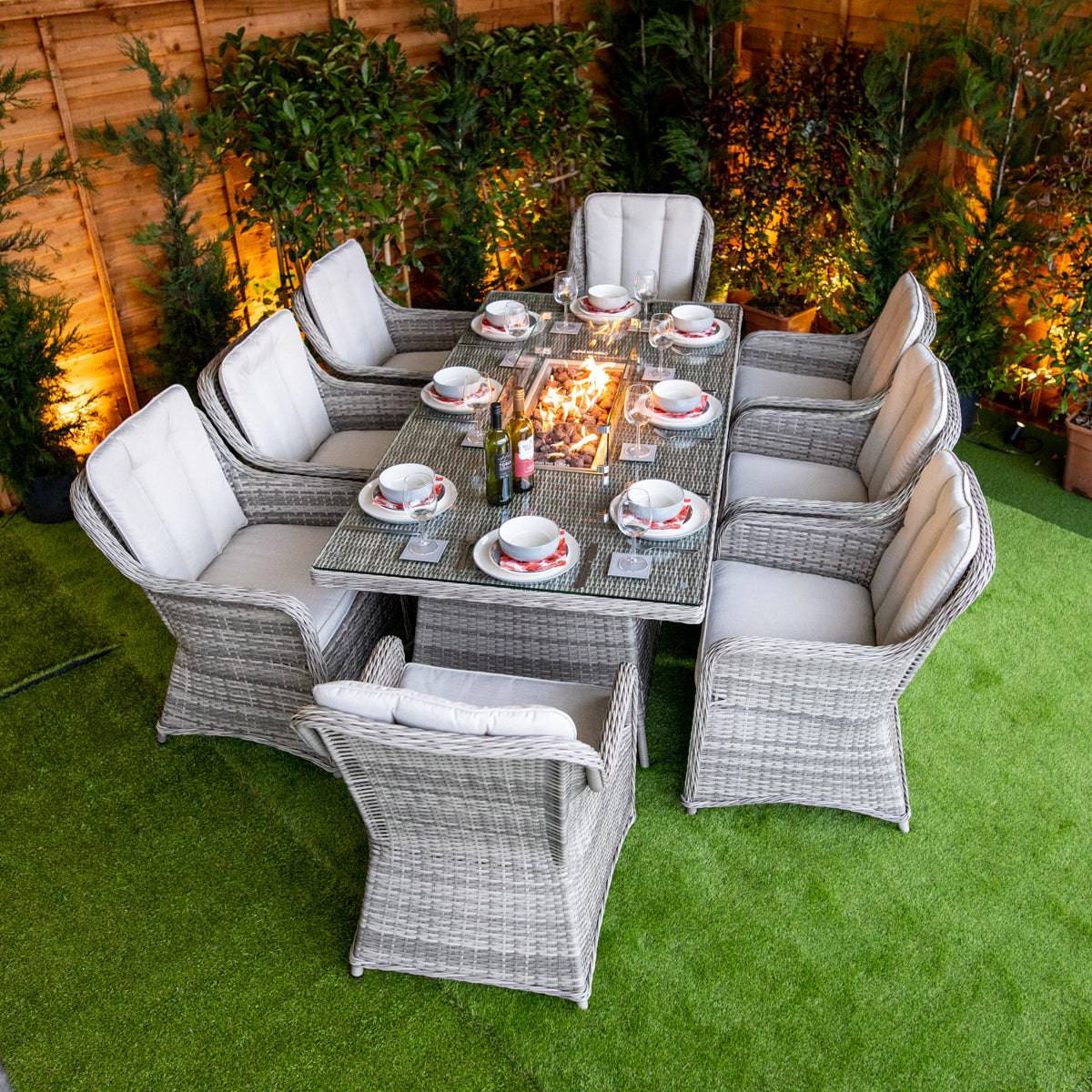 Champagne Vienna 8 Seater Garden Furniture with Fire Pit