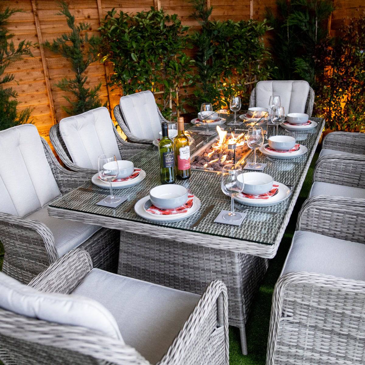 Champagne Vienna 8 Seater Garden Furniture with Fire Pit