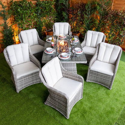 Champagne Vienna Rectangular 6 Seater Fire Pit Dining Set