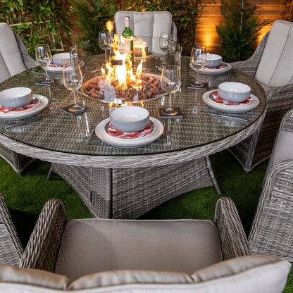 Champagne Vienna Round 6 Seater Fire Pit Dining Table Set