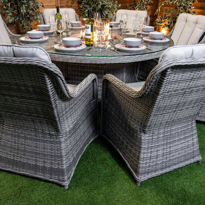 Champagne Vienna Round 8 Seater Garden Furniture with Fire Pit