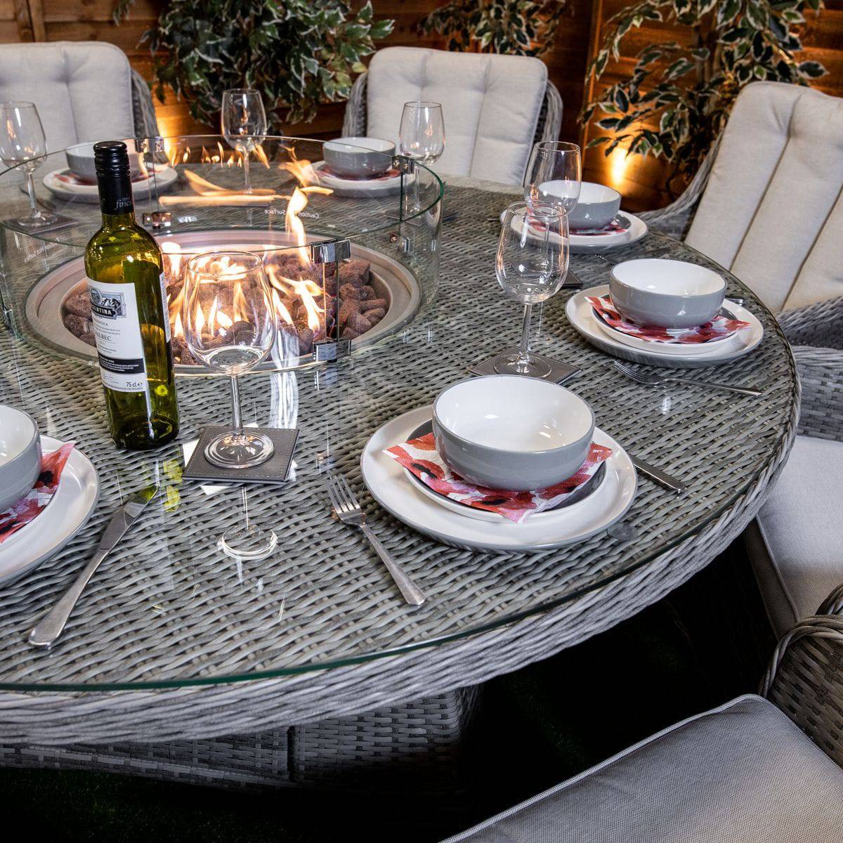 Champagne Vienna Round 8 Seater Garden Furniture with Fire Pit