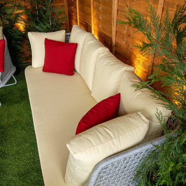 Oasis Rope Style Silver 5 Seat 4 Piece Sofa Set With Cream Cushions - Garden Furniture Hub Essex