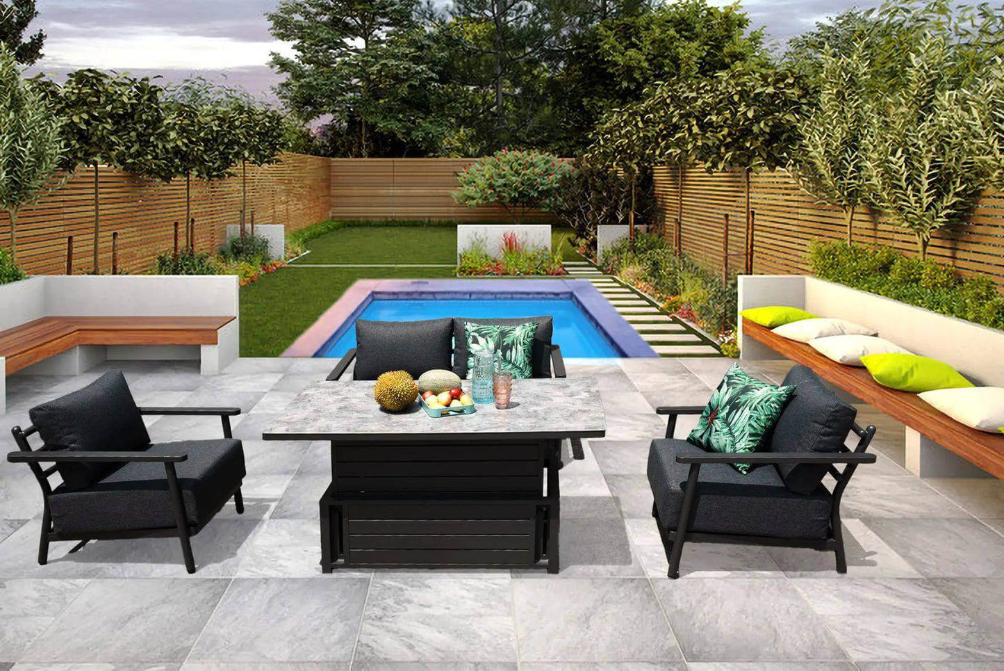 Aluminium 2 Seat Sofa Set near a pool with matching patio furniture