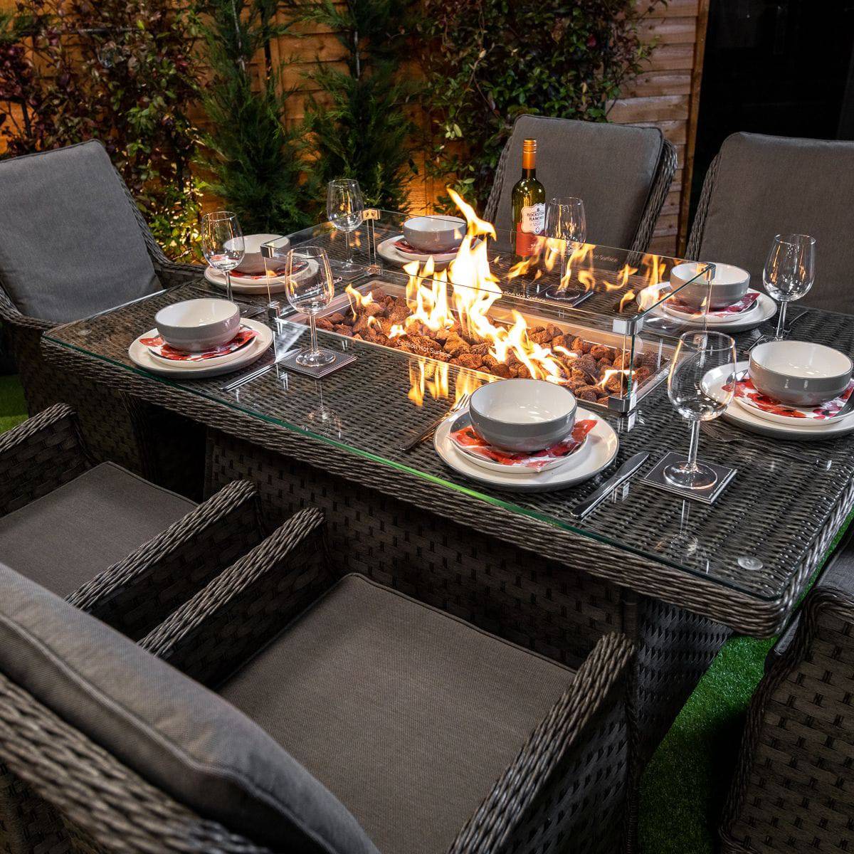 Serena Paris Rectangular 6 Seat Fire Pit Dining Set - Garden Furniture Hub Essex