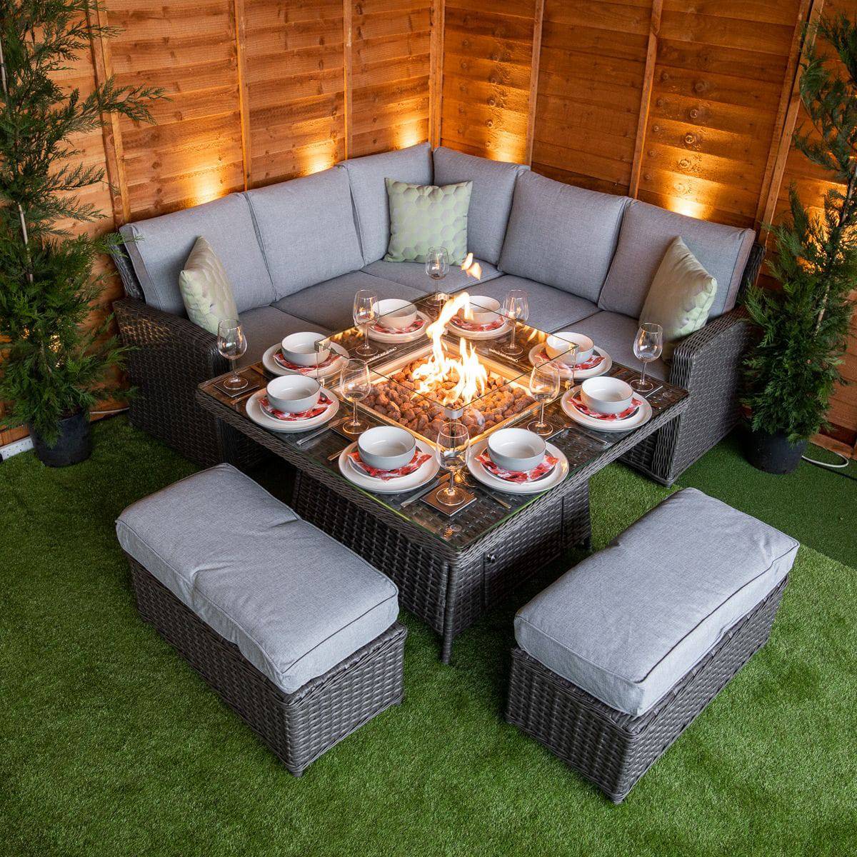 Platinum Boston Corner Firepit Sofa Set - Garden Furniture Hub Essex