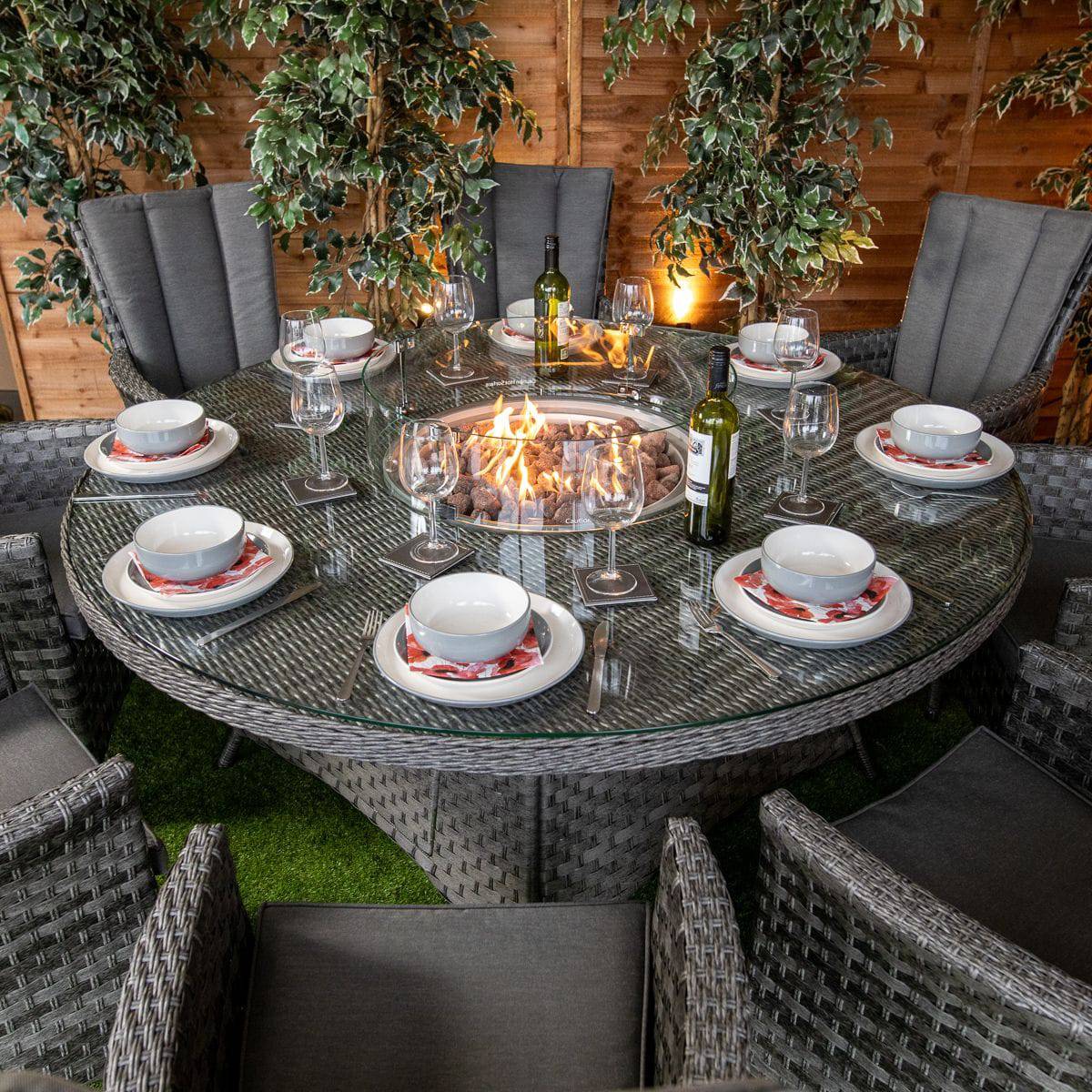 Serena Atlanta Round 8 Seat Fire Pit Dining Set - Garden Furniture Hub Essex