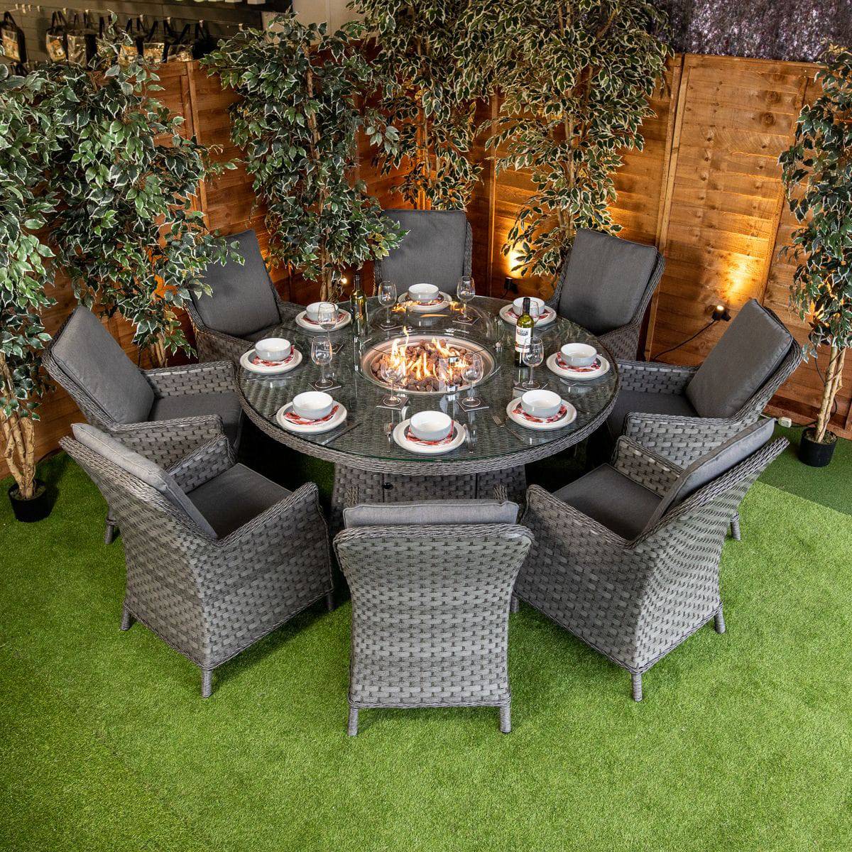 Serena Paris Round 8 Seat Fire Pit Dining Set - Garden Furniture Hub Essex